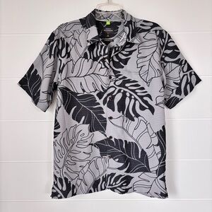 Quiksilver Waterman Black & Gray Tropical Leaf Short Sleeve Shirt Men's Small